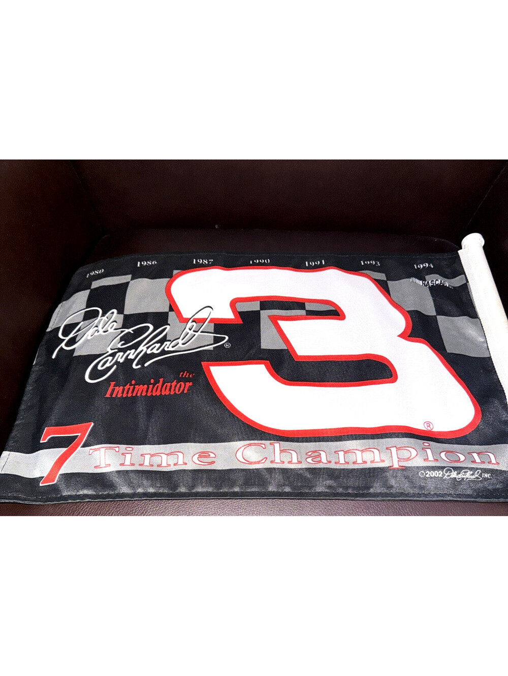 2002 Dale Earnhardt Wincraft NASCAR Car Window Flag - 7 Time Champion Collectors
